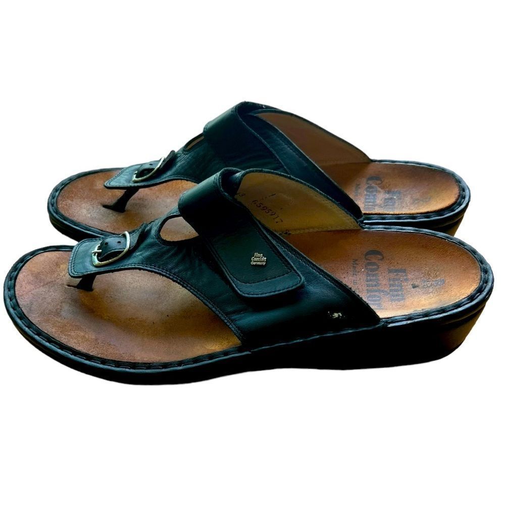 Finn Comfort Calmasino Black Leather Buckle Adjustable Walking Sandals Sz 43